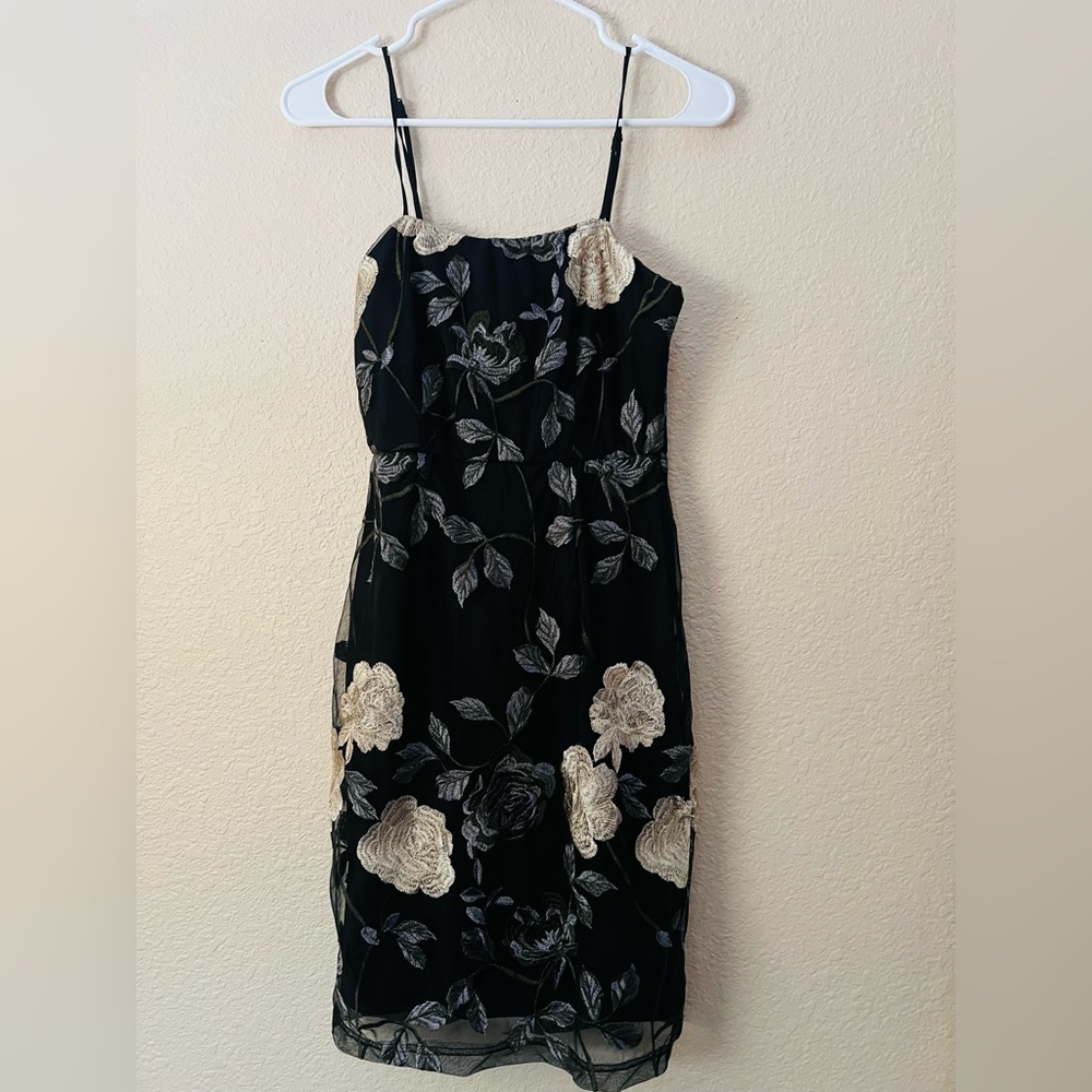 Lulu's Black and Cream Floral Midi Dress